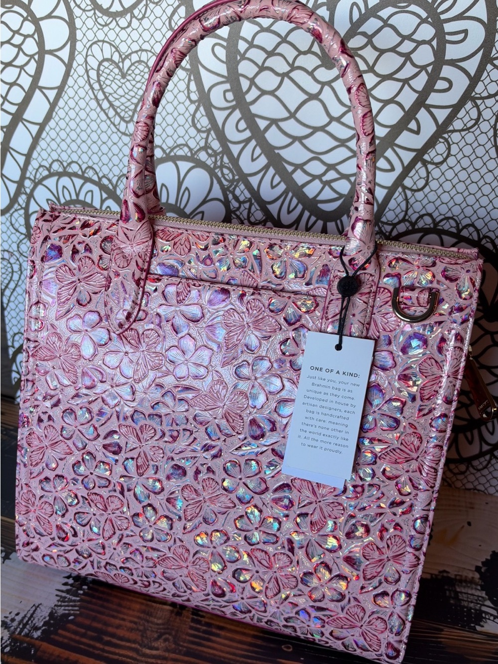 HTF 🦋 BRAHMIN FEARLESS PINK AINSLEY CAROLINE BUTTERFLY BCA LEATHER SATCHEL NWT
